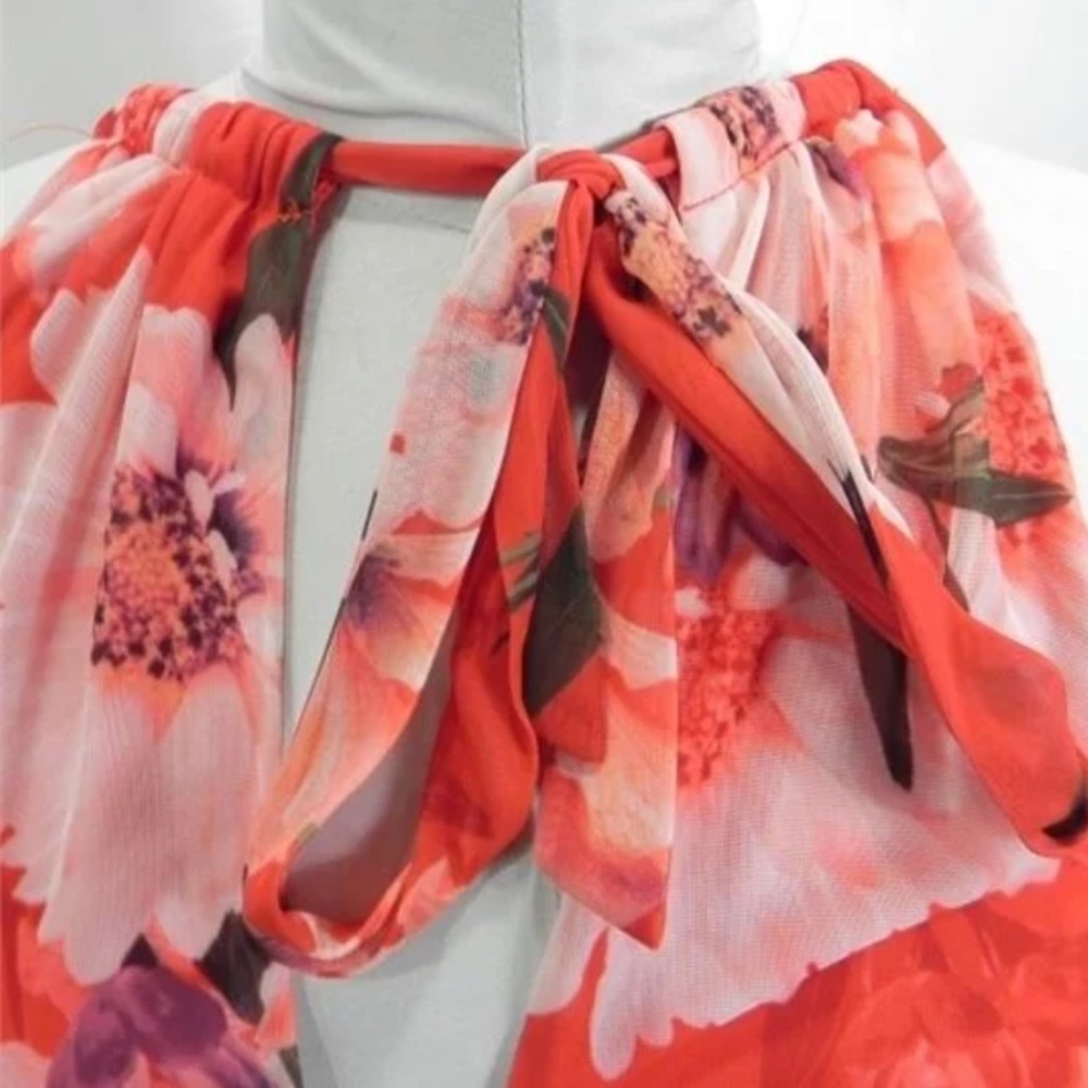 Le Château Floral Halter Dress – Orange & Pink – Petite Small – Made in Canada - Picture 9 of 10